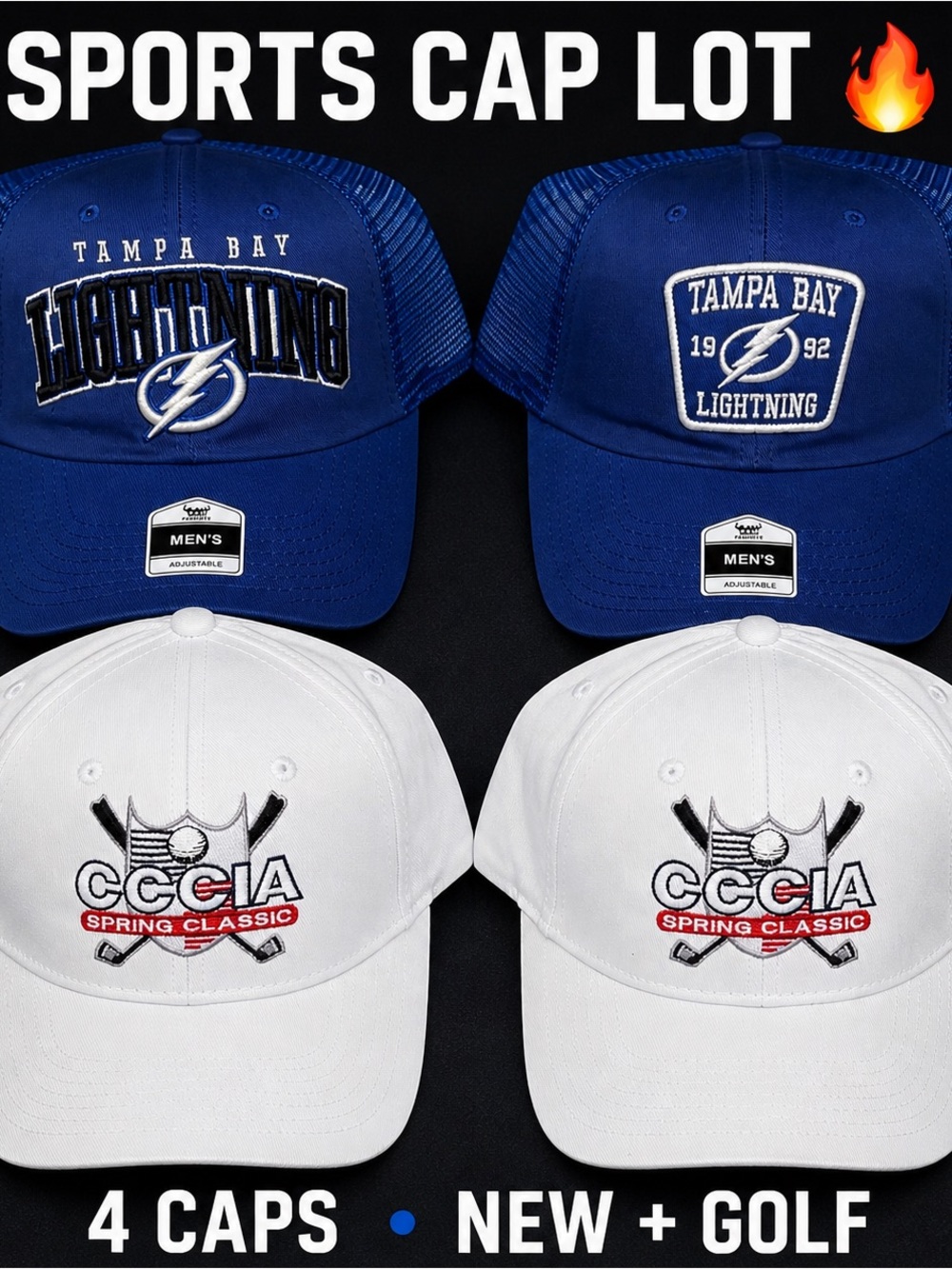 4 Hat lot Tampa Bay Lightning + Golf caps Adjustable mixed Bundle